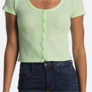 Elodie Mint Button-Up Crop Top